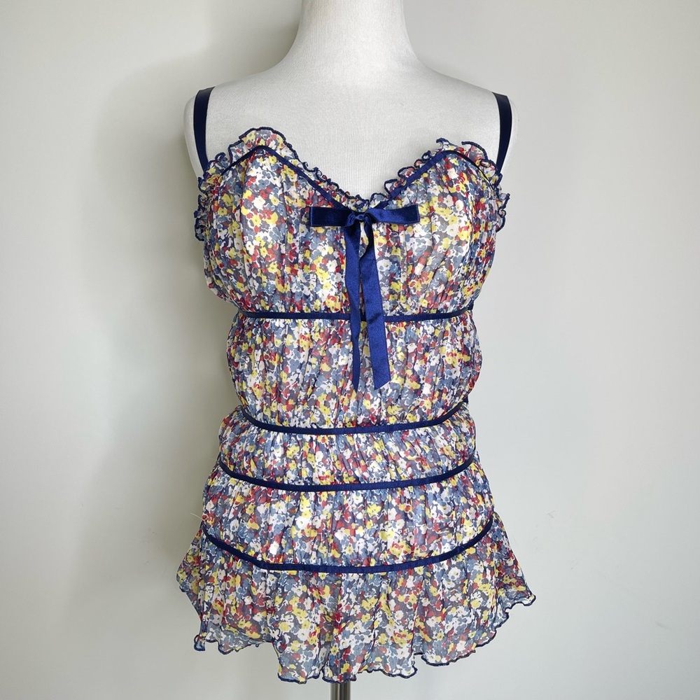 Vintage 90s Frederick’s of Hollywood Bustier Corset Ruched Ruffled Tank Top